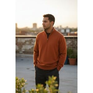 The North Face Men's Quarter Zip Pullover Sweater Orange Wool Blend XL